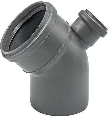 HT-Abzweig-Reduzierbogen DN 110 × 50 45° oben grau | 45-Grad Reduzier-Bogen mit Top-Abzweig, schneller Steckeinbau