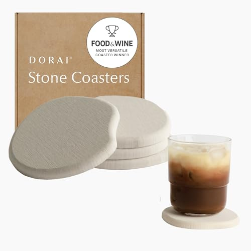 Dorai Home Stone Coaster Set – 4 Absorbent Diatomite Coasters for Instant Drying, Modern Design, Sandstone