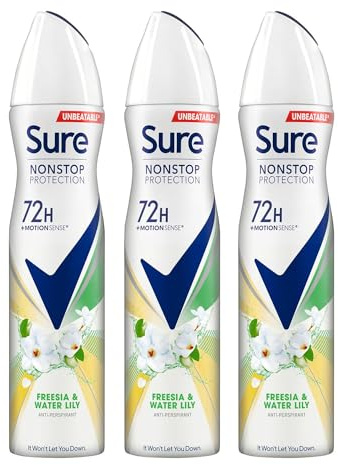 Sure Antiperspirant 72H Nonstop Sweat and Odour Protection Alcohol-Free Body Spray Anti-White Markswith Fresh and Clean Multi Fragrance Deodorant for Women, 250ml (Freesia&Water lily, Buy 3)