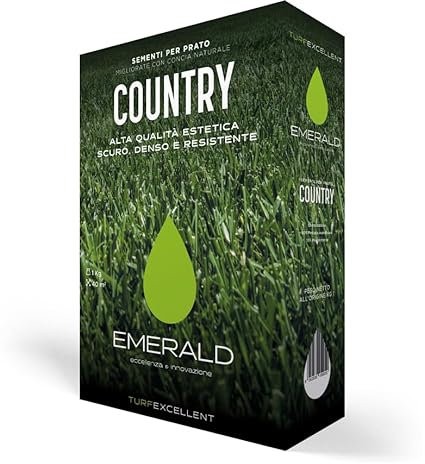 Emerald COUNTRY TurfExcellent, Sementi per Prato ad Alta Qualità Estetica,Scuro Denso e Resistente, 1kg (40mq) (1)