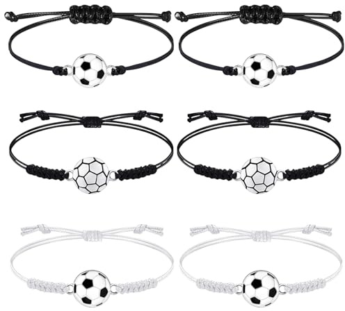 FINEASY 6-pack fotbollsarmband för barn, sportarmband, justerbart vävt armband, pojkar, vänskapsarmband för fotbollsfest, festväskor, fotboll, barns födelsedagsfest, 8–28 cm,