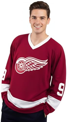 Howe Red Wings Ice Hockey 9 Jersey Ferris Bueller Day Off Costume Replica Shirt (X-Large)