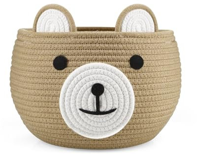 PandaEar Babykorb aus Baumwollseil, Kinderzimmer-Organizer mit niedlichem Bären-Design zur Aufbewahrung von Säuglings- und Neugeborenen-Essentials