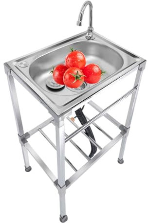 Fregadero de jardín al Aire Libre Fregadero de Cocina de Acero Inoxidable Fregadero de Servicio Independiente con Grifo Fregadero de Restaurante Comercial con Soporte Fácil de Montar/Lavar p