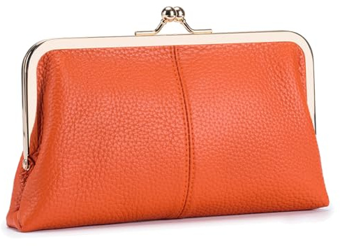 Karoukee Portefeuille en Cuir Véritable Doux pour Femme, Pochette Vintage Style pour Téléphone Portable, Porte-Monnaie Elégant avec 8 Fentes pour Cartes, Fermeture à Clip Dorée