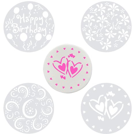 KOZOY Set stencil decorativi per torte, 4 pezzi, spray fiori, stencil compleanno, zucchero in polvere, dolci, (4)