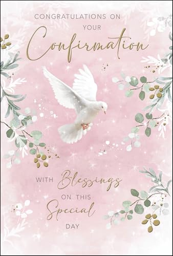 Jonny Javelin Confirmation Day Congratulations Card for Women or Girls - Confirmation Congratulations Card with White Dove Design and Embossed Foil Details