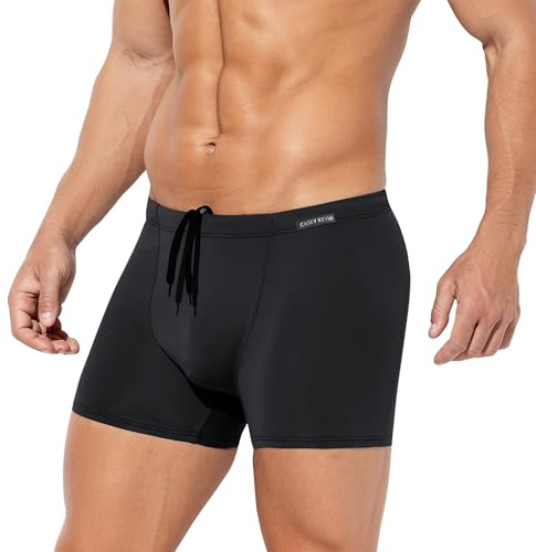 Casey Kevin Men's Swimming Trunks Square Leg Swim Shorts, Black M