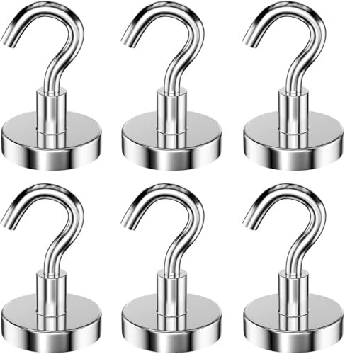 KARELLS 6 Pezzi Ganci Magnetici Ultra Forte, 22KG Potente Neodimio Magnete Gancio, 25mm Gancio Magnetico Nero Calamite Neodimio, per Campeggio, Garage, Cucina, Ufficio