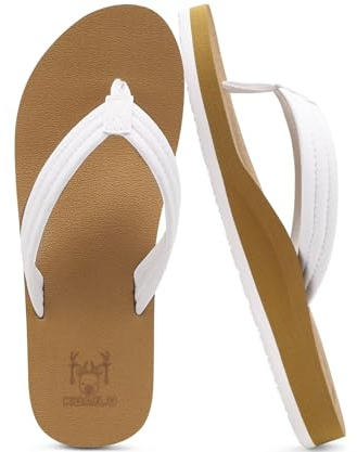 KuaiLu Womens Yoga Mat Flip Flops Comfortable Arch Support Ladies Summer Beach Pool Cushion Walking Thong Sandals Orthotic Slip on Outdoor Slides Travel Essentials Outfits Slippers Shoe Khaki Size 7.5