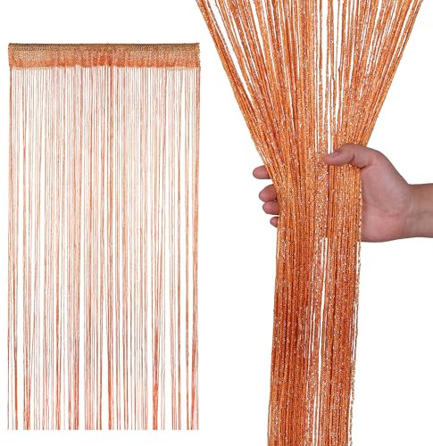 Glitter String Curtain Panel 200x90cm – Sparkling Tassel Fly Screen, Polyester Fringe Room Divider for Doorways, Windows, Parties & Home Decoration (Orange)