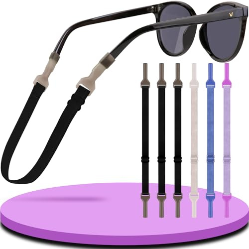 Pamofuper Cordon Lunettes Sport, 6 Pièces Réglable Attache Lunette Homme Enfant, Antidérapant Cordon Lunette Pour la Course, Ski, Natation(A)