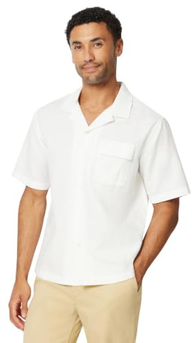Amazon Essentials Hombre Camisa de Mezcla de Lino de Manga Corta y Ajuste Holgado