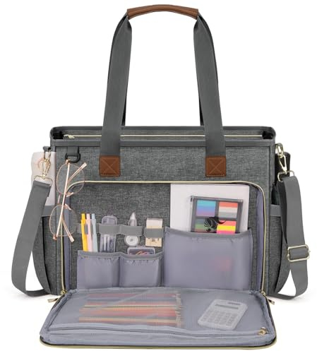 RAINSMORE Lehrertasche Damen Groß 15.6 Zoll Laptoptasche Arbeitstasche mit Isolierter Tasche für Krankenschwester, Uni Tasche für Schule Büro Business Grau