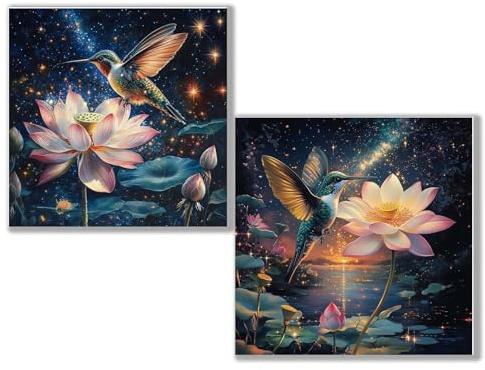 2 pcs Diamond Painting Loto carpa koi, 5D Diamond Painting Kit Completo, Kit DIY de Pintura Diamante con Diseño de Mosaico, Cuadro Diamantes Manualidades Adultos para Decoración Casa 100x100cm 0D-256