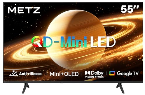 Metz Mini LED TV QLED 55 Zoll (139 cm) Smart 4K Television Google TV Local Dimming Display matt entspiegelt Dolby Atmos MEMC HDR 10+ Bluetooth S AI Prozessor Tuner DVB-T/-T2/-C/-S/-S2 CI+ (MNH7000Z)