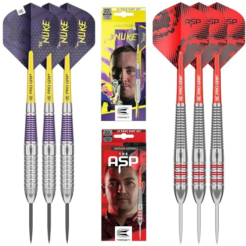 Target Darts Luke “The Nuke” Littler vs Nathan “The Asp” Aspinall Player Edition Twin Darts Set | 22G Steel Tip Brass Dart Set, Flights, Shafts & Case Included