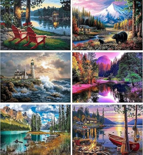 YALKIN 6 Packs Diamond Art Kits for Adults, 5D DIY Landscape Diamond Painting Kits for Adults with Round Drills Full Drill Gem Painting Set for Home Wall and Gifts 11.8x15.6inch (30x40CM)