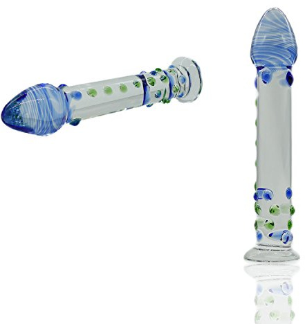 Godemiché - finement poncé - Godemiché en verre Shades of Plug Body Grey Balls Grand cm transparent clear massage luxus toy Massager femmes en verre incolore (tête bleue - picots)
