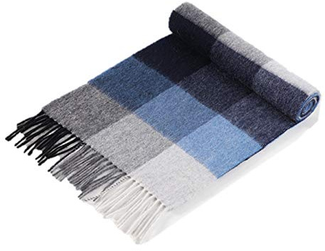 UK_Stone Écharpe 100 % laine de cachemire pour homme classique + écharpe à carreaux + ornée de pompons écharpe d'hiver douce et chaude, #5, taille unique