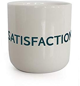 PLTY - Taza - Taza sin asa - Porcelana blanca esmaltada a mano - China de hueso de alta calidad - Tazas divertidas - Satisfacción - Letras