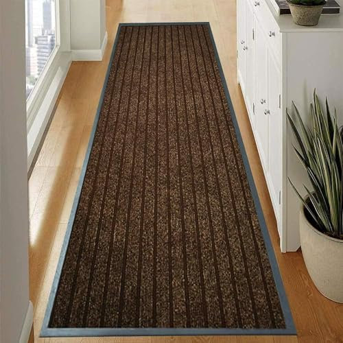 PHP Door Mat - Waterproof Strong PVC Rubber Backing Anti Slip Heavy Duty Dirt Trapper Barrier Mats for Kitchen Bedroom Hall Hallway Entrance Door Matts (40 x 60 cm, Brown)
