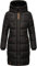 MARIKOO Damen Wintermantel warmer Steppmantel lang mit Brusttasche und verstellbarer Kapuze Yuikoo Black Gr. L