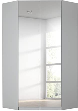 Rauch Möbel Alabama Eckschrank Schrank Kleiderschrank Grau mit Spiegel, 2-türig, Inklusive Zubehörpaket Basic, 1 Kleiderstange, 12 Einlegeböden, BxHxT 117x229x117 cm