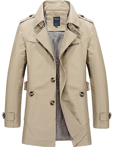 Duohropke Gabardina para hombre beige, abrigo de lana, gabardina ajustada, abrigo de lana de negocios, parka, ropa exterior, abrigo informal de primavera e invierno, chaqueta caban a prueba de viento