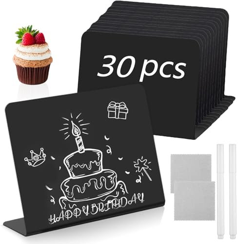 30 Stück Kreidetafel Klein, Mini Tafeln zum Beschriften, L-Form Preisschilder Aufsteller 100x75mm, Kreidetafel Aufsteller für Buffet Schilder Hochzeit Party Tischkarten (Schwarz)