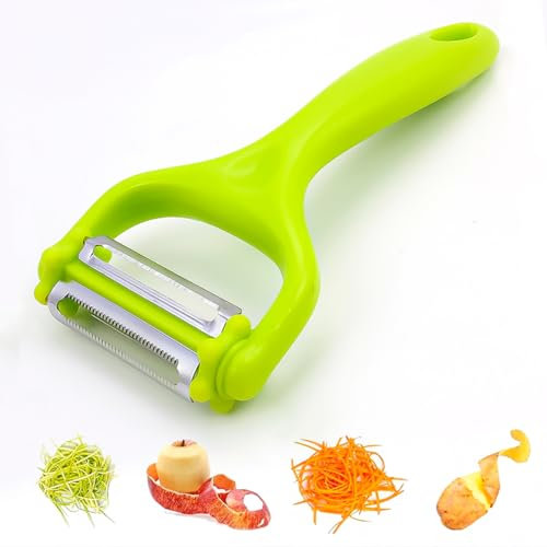 Anusha Éplucheur 3 en 1 multifonction pour tous types de fruits et légumes/lames dentées pour julienne/éplucheur de tomates, pommes de terre et carottes Facil vos légumes