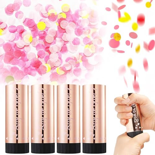 4PCS Confetti Cannons Party Popper - Gender Reveal Confetti Cannons Boy or Girl Confetti Poppers Birthday Poppers Shooter for Baby Shower, Pink