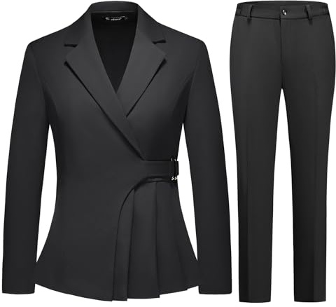 TRONSTORE Women's Pants Suit Solid Jacket 2 Piece Set Irregular Blazer Suit Business Casual, Black, S