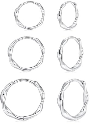 Cangall Creolen Silber 925, 3 Paare 925 Sterling Silber Ohrringe Creolen Set für Multiple Piercings, Hypoallergene Kleine Knorpel Schlafen Twisted Ohrringe Silber 925 für Damen Mädchen 10/12/14mm
