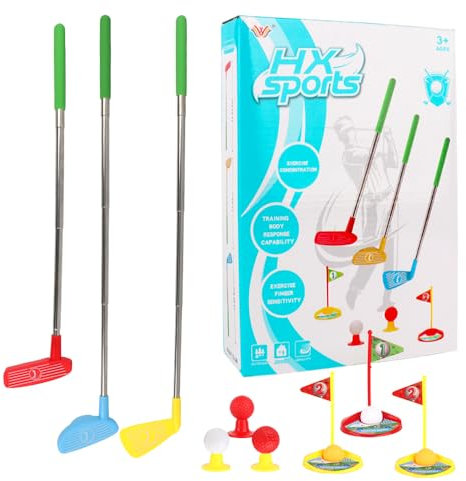 JOAASU 18Pcs Minigolf Set Spielzeug für Kinder, Minigolf Kinder, Golf-Set für Kinder, 3 Einziehbare Golfschläger, 6 Bällen, 3 Übungslöcher, 3 Flagge, 3 Festung, Kinderspielzeug für Draußen und Drinnen