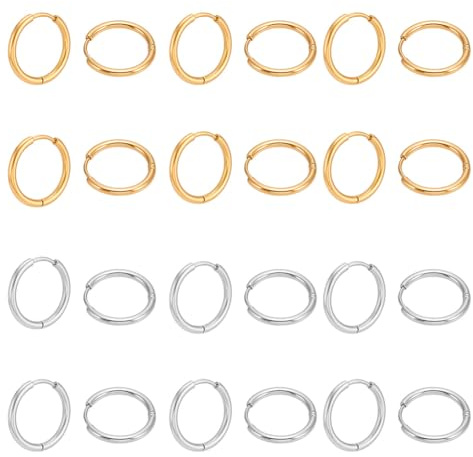 UNICRAFTALE 24 Pièces 2 Couleurs Boucles d'Oreilles Huggie 19 mm Collier d'Oreille Mini Boucles d'Oreilles Acier Inoxydable Boucles Rondes Composants Bijoux Cadeau pour Création de Bijoux DIY