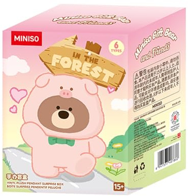 MINISO Gift Bear in The Forest Series Collection Vinyl Plush Blind Box Pendant Surprise Box Mystery Figure Model Random Design Toy Collectible Toy for Home Decor Birthday Gifts