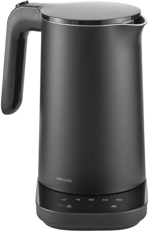 ZWILLING ENFINIGY Wasserkocher Pro mit 6 Temperatureinstellungen, Warmhaltefunktion, Edelstahl-Behälter, 1850 Watt, 1 Liter, Schwarz