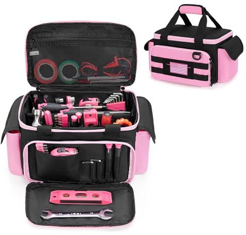 Rexmica Piccola Borsa porta Attrezzi per Donne, Organizer Portautensili con Fondo Spesso Imbottito, Borsa Attrezzi Elettricista, Borsa Porta Utensili da Lavoro per Riparatore, Falegname, Rosa