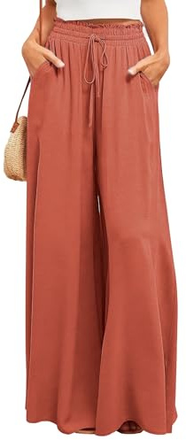 Ulovmi Women's Wide Leg Palazzo Pants High Waisted Flowy Lounge Trousers with Pockets Orange Pink XL