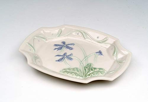 Fine Porcelain Hand Painted Violet Flower Design Soap Dish, 4-3/4 H
