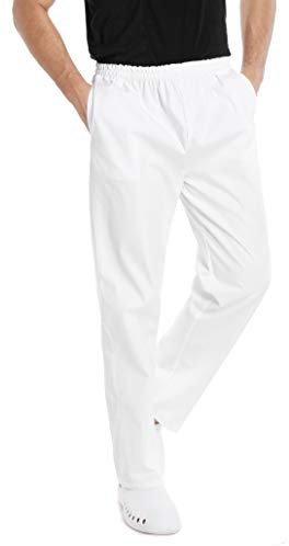 WWOO Herren OP-Hose weiße Schlupfhose Uniformen Hose Bundhose aus Baumwolle mit Gummibund professionelle Materialie Dünnes XL