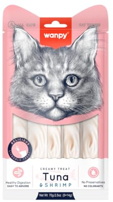 Wanpy cibo liquido premium per gatti 5 tubi x 14 gr con pollo e gamberetti