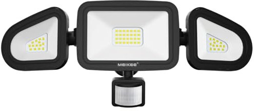 MEIKEE 42W LED Strahler mit Bewegungsmelder Außen 3600LM Aussenstrahler IP66 Wasserdicht LED Flutlicht 6500K Drei-Kopf 180°Verstellbar Scheinwerfer für Garage Garten Terrasse Hof