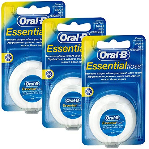 3 x Essential Dental Floss 50m Unwaxed Oral Care Clean Fresh Teeth Breath