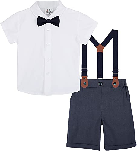 mintgreen Conjuntos de Ropa para Bebés Niño, Recién Nacido Blanco Camisa Pantalones Bautizo Hidalgo Atuendo Manga Corta Traje con Suspender, 12-18 meses