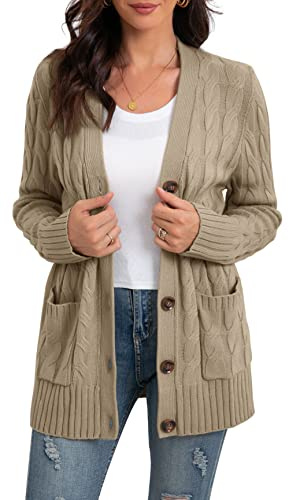 GRECERELLE Women's Knit Long Cardigans Jumpers Cardigan with Pockets with Buttons Ladies Loose Long Sleeve Knitwear Oversized Sweater Cardigan for Autumn Winter Spring