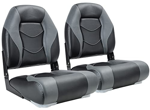 NORTHCAPTAIN Deluxe Marine High Back Boat Chair Fold-Down Fishing Boat Seats 2 Pack,for Fishing, Bass/Jon/Pontoon Boat Chairs, 4 Mounting Screws Included,Dark Grey/Black