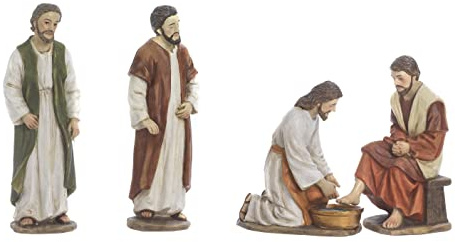 Set Statue Presepe Pasquale Via Crucis Lavanda Dei Piedi 12.5 cm 4 Soggetti in Resina