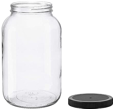 North Mountain Supply 1 Gallon Glass Jar Wide Mouth with Black Plastic Lid - USDA, BPA-Free, Made in the USA - for Fermenting, Storing, Canning, and Much More!